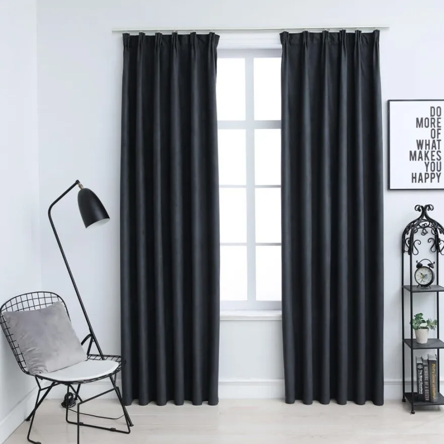 Pimennysverhot koukuilla 2 kpl antrasiitti 140x225 cm