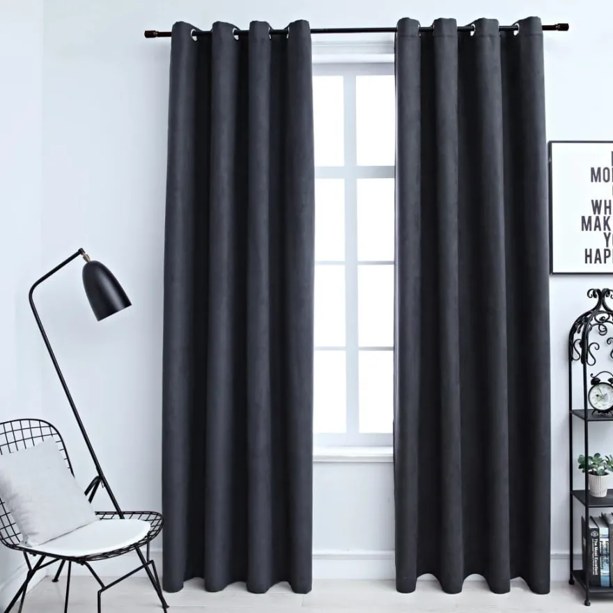 Pimennysverhot metallirenkailla 2 kpl antrasiitti 140x175 cm