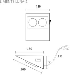 Pistorasia Limente Luna-2 + kytkin 240V IP20, 58x150x164mm, mattamusta
