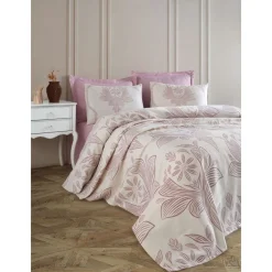 Päiväpeitto + tyynyliina Linento Jumbo, 160x230cm + 50x70cm, himmeä roosa