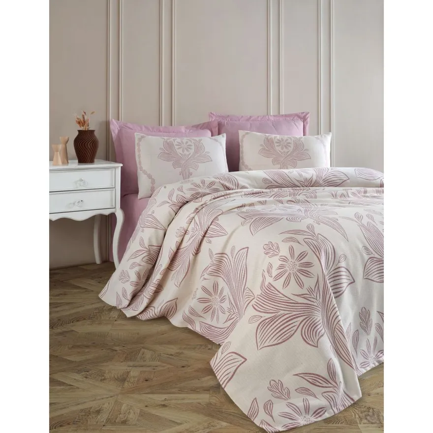 Päiväpeitto + tyynyliina Linento Jumbo, 160x230cm + 50x70cm, himmeä roosa
