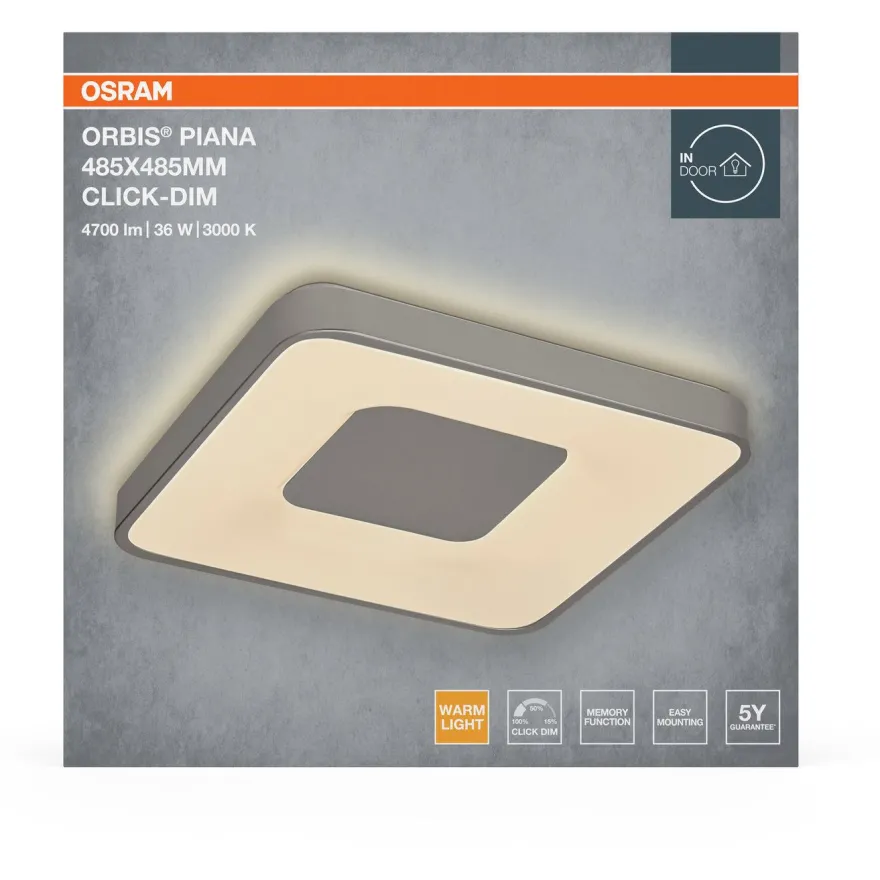 Plafondi Osram Orbis Piana 830 3000K Click DIM hopea, eri kokoja