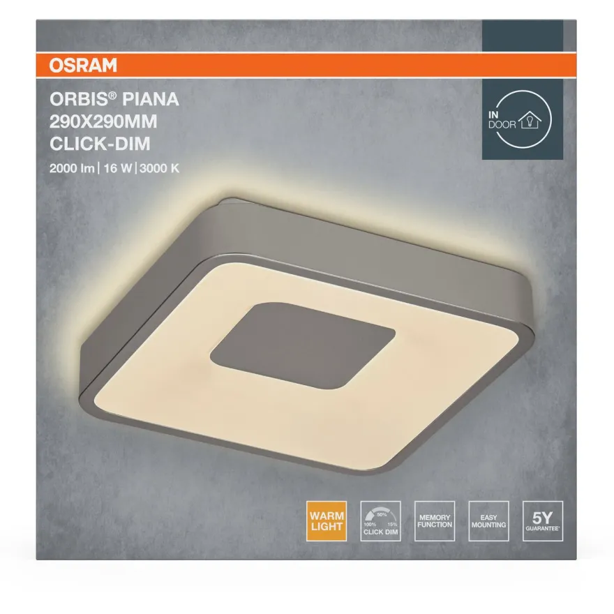 Plafondi Osram Orbis Piana 830 3000K Click DIM hopea, eri kokoja