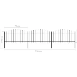 Puutarha-aita, keihäskärjillä, teräs, (1.25-1.5)x5.1m, musta
