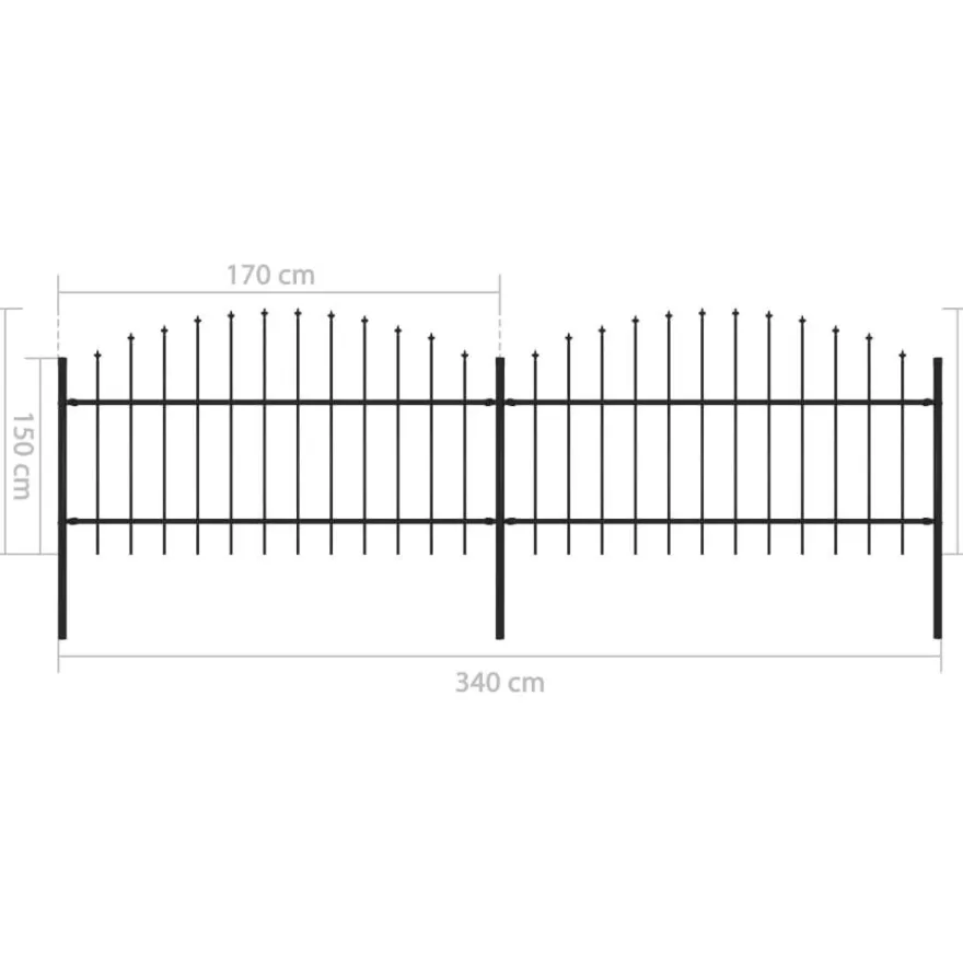 Puutarha-aita, keihäskärjillä, teräs, (1-1.25)x3.4m, musta