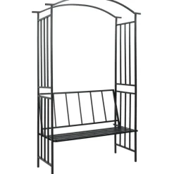 Puutarhakaari penkillä musta 114x45x205 cm rauta