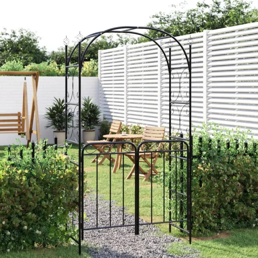 Puutarhakaari portilla 108x45x235 cm teräs musta