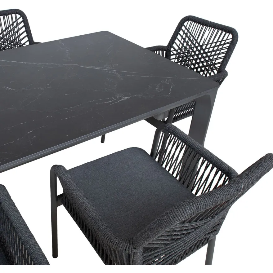 Puutarhakalustesetti Home4You CARVES olefiiniköysipunostuoleilla, 6 tuolia, harmaa