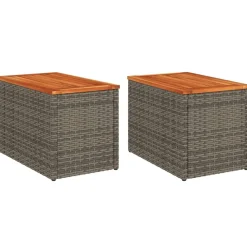 Puutarhan sivupöydät 2 kpl harmaa 55x34x37 cm polyrottinki puu