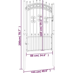 Puutarhaportti keihäskärjilä, 103-406x120-225cm, musta, eri kokoja