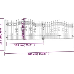 Puutarhaportti keihäskärjilä, 103-406x120-225cm, musta, eri kokoja