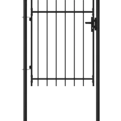 Puutarhaportti, yksi ovi, piikkikärjillä, teräs, 1x1.2m, musta