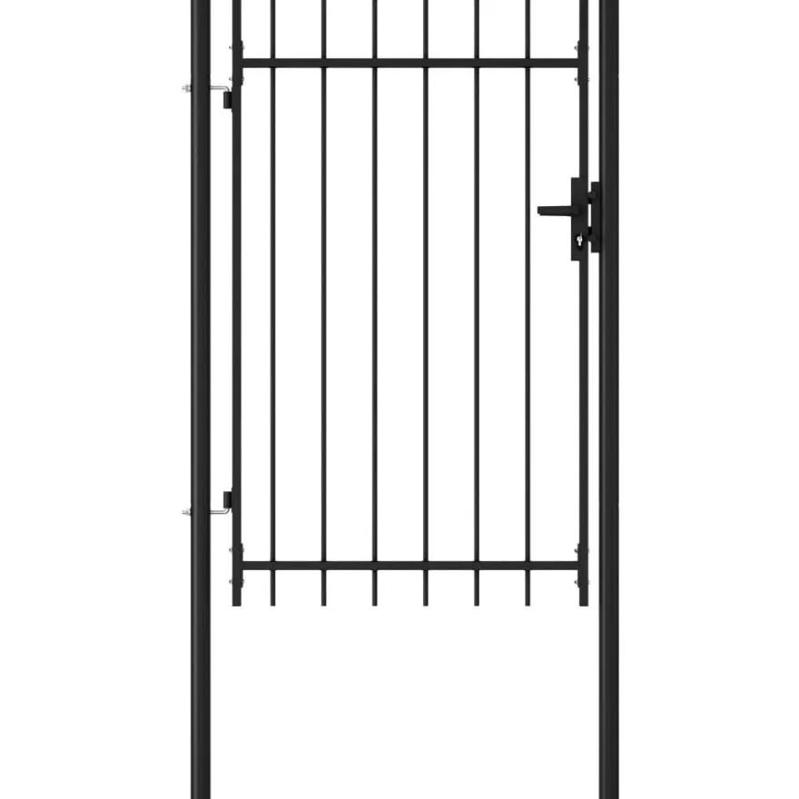 Puutarhaportti, yksi ovi, piikkikärjillä, teräs, 1x1.5m, musta
