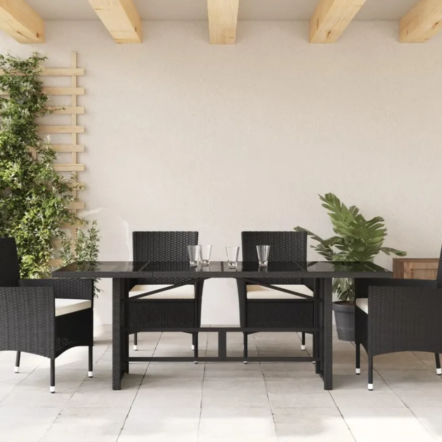Puutarhapöytä polyrottinki, 190x80x75 cm, eri pöytälevymateriaalit ja värit (33233)