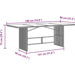 Puutarhapöytä polyrottinki, 190x80x75 cm, eri pöytälevymateriaalit ja värit (33233)
