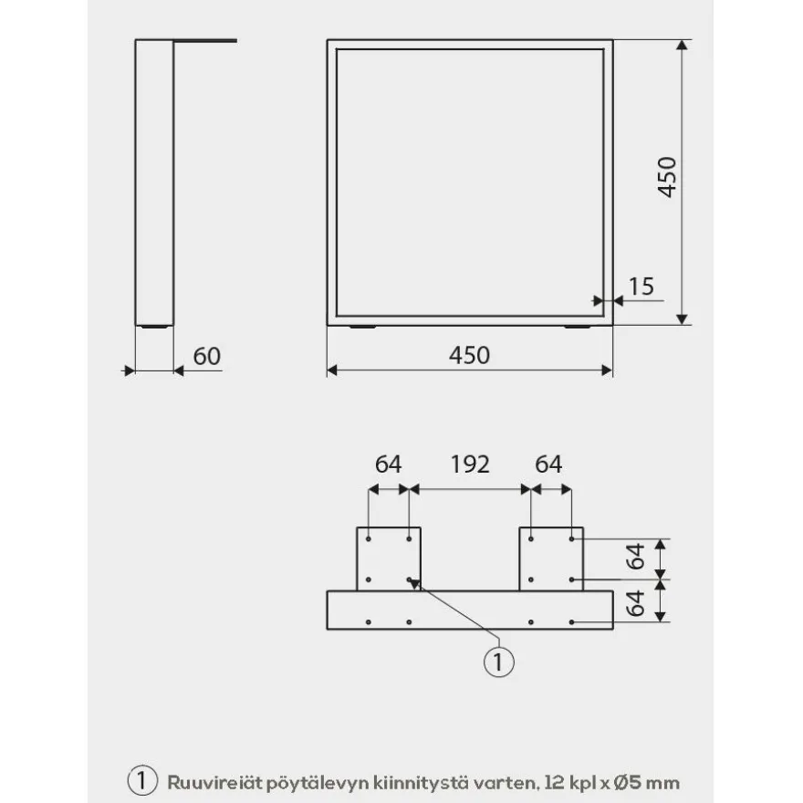 Pöydänjalka Pihlaja J9, 450x450mm, 2 kpl, musta