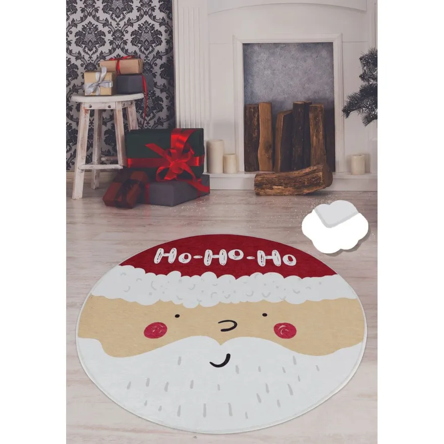 Pyöreä joulumatto Linento Ho Ho Ho, Ø100cm, punainen