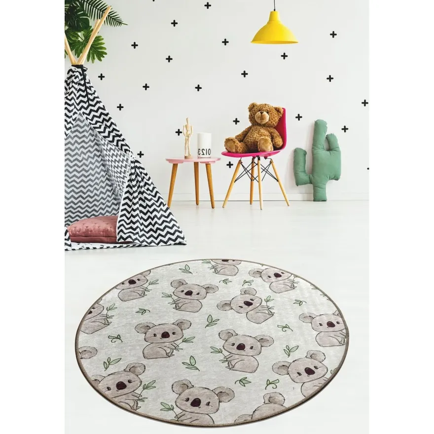 Pyöreä lastenhuoneen matto Linento Koala, Ø100cm, harmaa