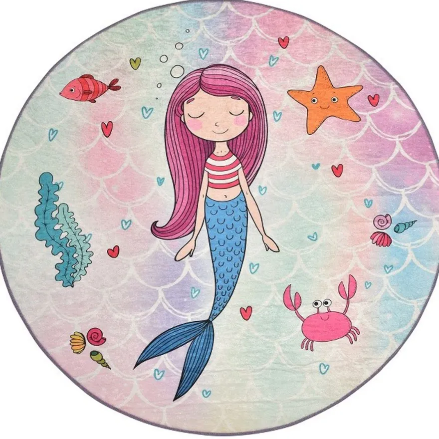 Pyöreä lastenhuoneen matto Linento Mermaid, monivärinen, eri kokoja