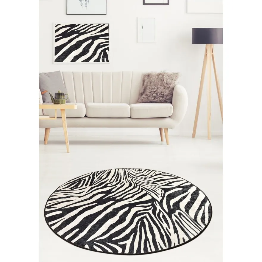 Pyöreä matto Linento Zebra mustavalkoinen, eri kokoja