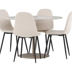 Pyöreä ruokailuryhmä Venture Home, Ø110cm beige Lycke-pöytä + 4 Polar-tuolia, sametti