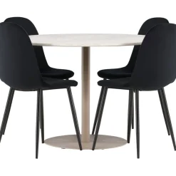 Pyöreä ruokailuryhmä Venture Home, Ø110cm beige Lycke-pöytä + 4 Polar-tuolia, sametti