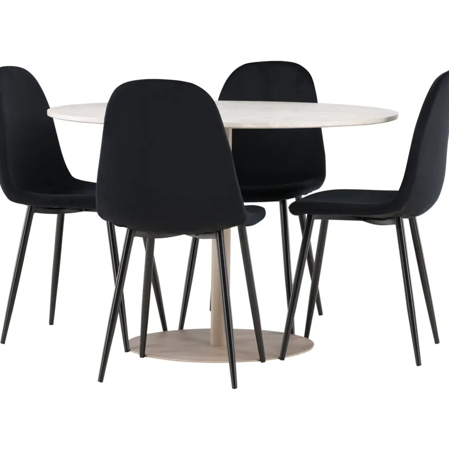 Pyöreä ruokailuryhmä Venture Home, Ø110cm beige Lycke-pöytä + 4 Polar-tuolia, sametti