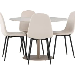 Pyöreä ruokailuryhmä Venture Home, Ø110cm beige Lycke-pöytä + 4 Polar-tuolia, sametti