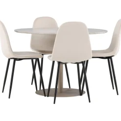 Pyöreä ruokailuryhmä Venture Home, Ø110cm beige Lycke-pöytä + 4 Polar-tuolia, sametti