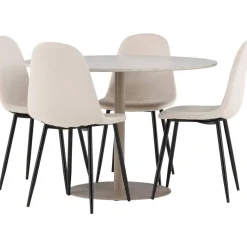 Pyöreä ruokailuryhmä Venture Home, Ø110cm beige Lycke-pöytä + 4 Polar-tuolia, sametti
