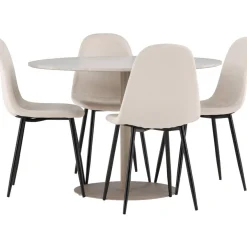 Pyöreä ruokailuryhmä Venture Home, Ø110cm beige Lycke-pöytä + 4 Polar-tuolia, sametti