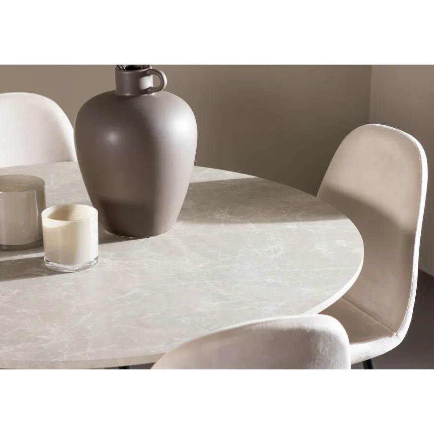 Pyöreä ruokailuryhmä Venture Home, Ø110cm beige Lycke-pöytä + 4 Polar-tuolia, sametti