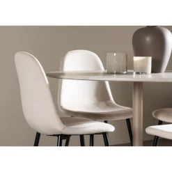Pyöreä ruokailuryhmä Venture Home, Ø110cm beige Lycke-pöytä + 4 Polar-tuolia, sametti