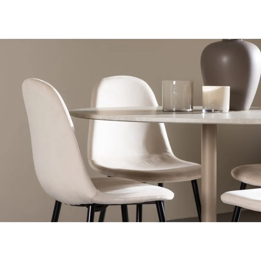 Pyöreä ruokailuryhmä Venture Home, Ø110cm beige Lycke-pöytä + 4 Polar-tuolia, sametti