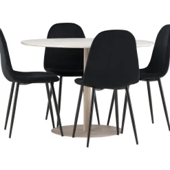 Pyöreä ruokailuryhmä Venture Home, Ø110cm beige Lycke-pöytä + 4 Polar-tuolia, sametti
