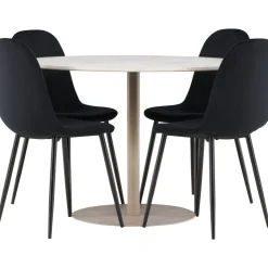 Pyöreä ruokailuryhmä Venture Home, Ø110cm beige Lycke-pöytä + 4 Polar-tuolia, sametti