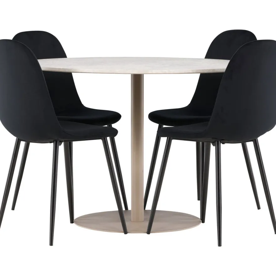 Pyöreä ruokailuryhmä Venture Home, Ø110cm beige Lycke-pöytä + 4 Polar-tuolia, sametti