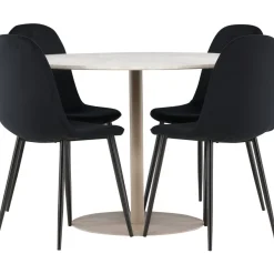 Pyöreä ruokailuryhmä Venture Home, Ø110cm beige Lycke-pöytä + 4 Polar-tuolia, sametti