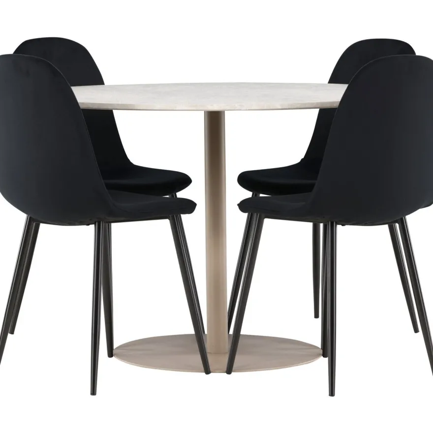 Pyöreä ruokailuryhmä Venture Home, Ø110cm beige Lycke-pöytä + 4 Polar-tuolia, sametti