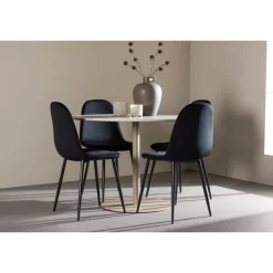 Pyöreä ruokailuryhmä Venture Home, Ø110cm beige Lycke-pöytä + 4 Polar-tuolia, sametti