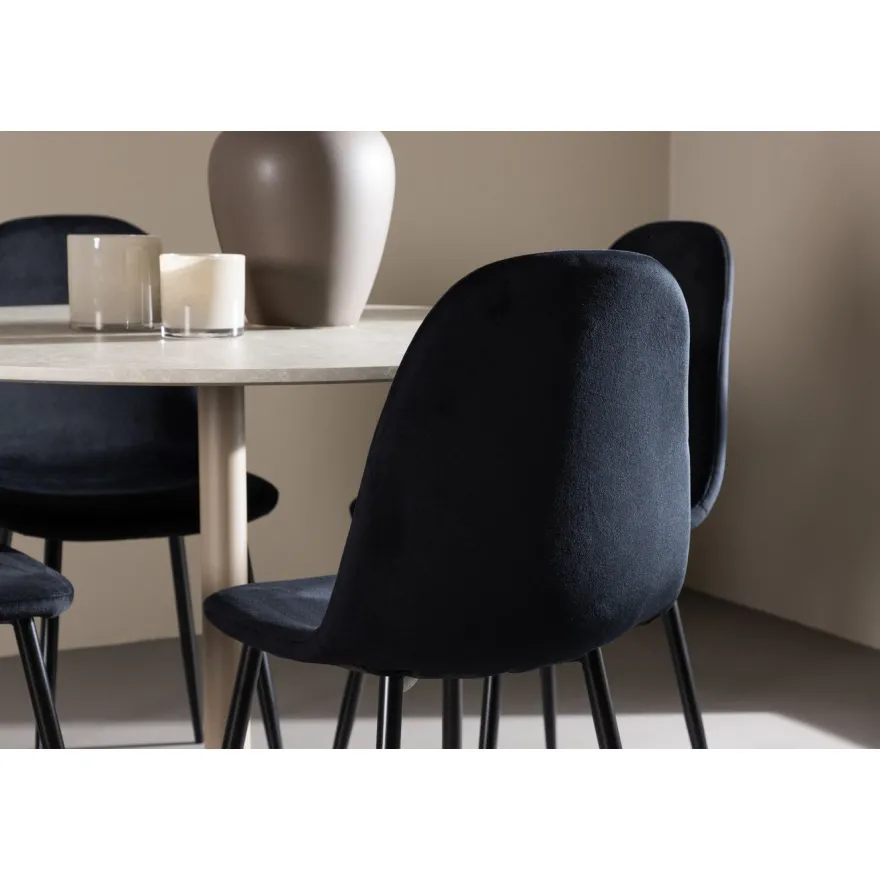 Pyöreä ruokailuryhmä Venture Home, Ø110cm beige Lycke-pöytä + 4 Polar-tuolia, sametti