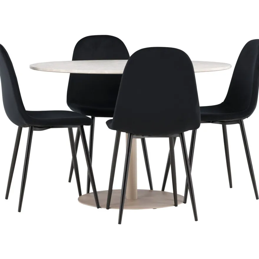 Pyöreä ruokailuryhmä Venture Home, Ø110cm beige Lycke-pöytä + 4 Polar-tuolia, sametti