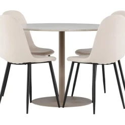 Pyöreä ruokailuryhmä Venture Home, Ø110cm beige Lycke-pöytä + 4 Polar-tuolia, sametti