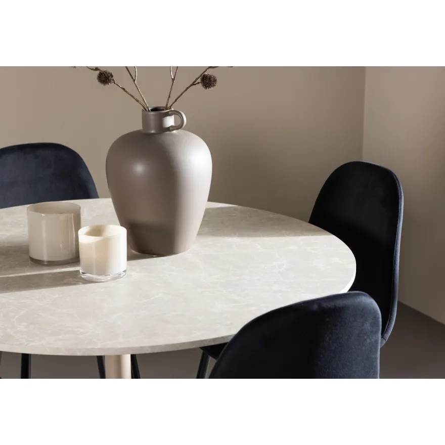 Pyöreä ruokailuryhmä Venture Home, Ø110cm beige Lycke-pöytä + 4 Polar-tuolia, sametti