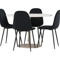 Pyöreä ruokailuryhmä Venture Home, Ø110cm beige Lycke-pöytä + 4 Polar-tuolia, sametti