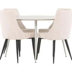Pyöreä ruokailuryhmä Venture Home, Ø120cm beige Plaza-pöytä + 4 beigeä Leone-tuolia, vakosametti