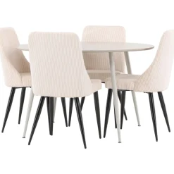 Pyöreä ruokailuryhmä Venture Home, Ø120cm beige Plaza-pöytä + 4 beigeä Leone-tuolia, vakosametti