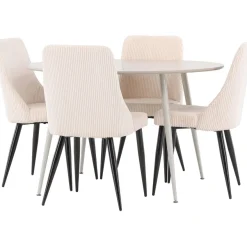 Pyöreä ruokailuryhmä Venture Home, Ø120cm beige Plaza-pöytä + 4 beigeä Leone-tuolia, vakosametti