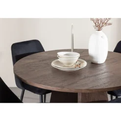 Pyöreä ruokailuryhmä Venture Home, Ø110cm ruskea Bootcut-pöytä + 4 mustaa Night-tuolia, sametti