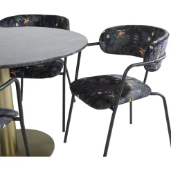 Pyöreä ruokailuryhmä Venture Home, Ø106cm tummanharmaa Estelle-pöytä + 4 mustaa Arrow-tuolia